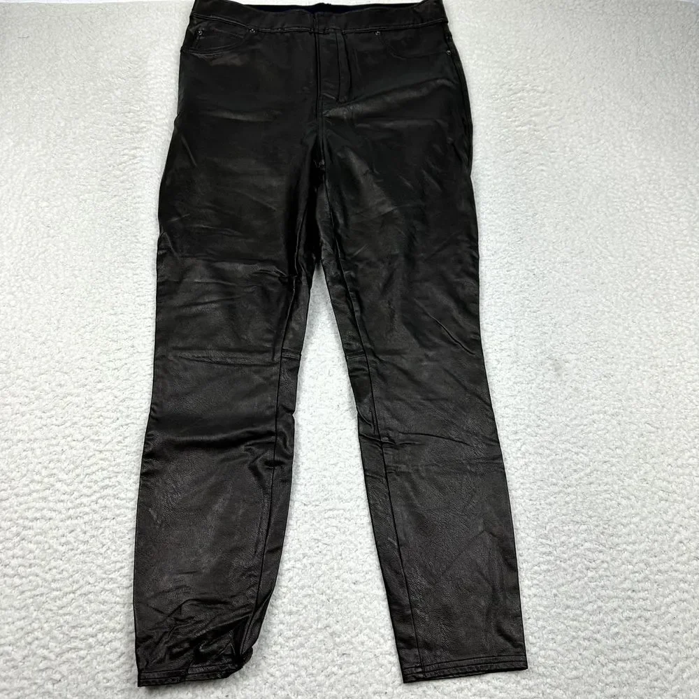 SPANX Faux Leather-Like Skinny Pant Women's Large Black‎ Ankle Stretch Slimming